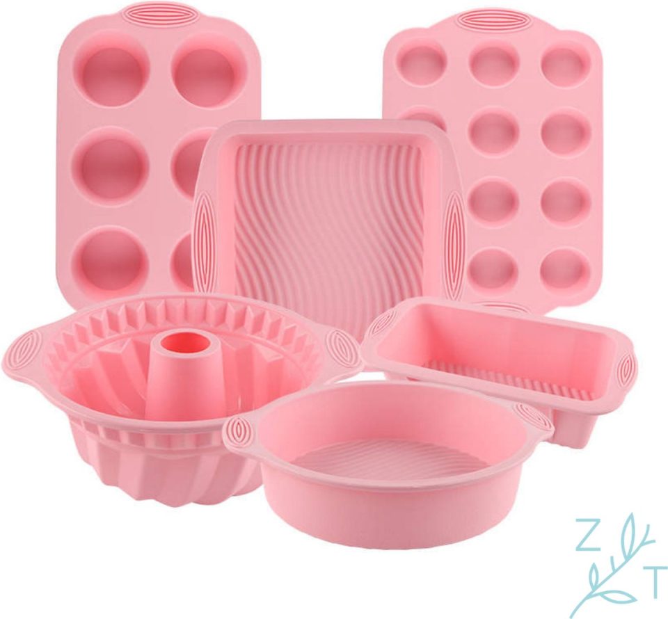 ZijTak tulbandvorm Bakset 6-delig muffin cupcake bakvorm siliconen cakevorm vierkante bakvorm taartvorm roze