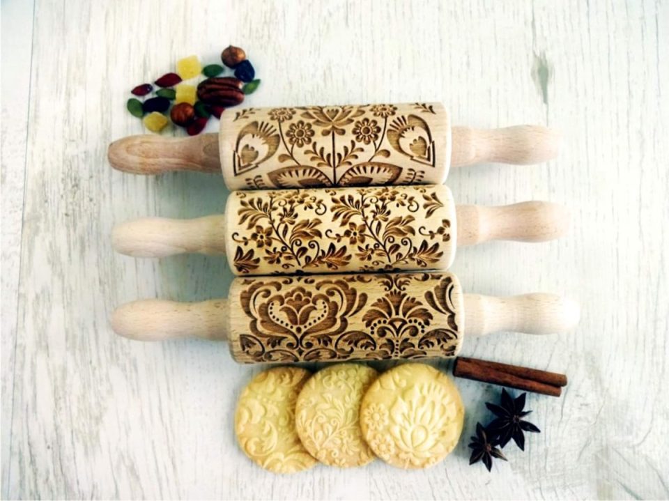Algis Crafts deegroller 3-delige set kinderen deegroller met damask