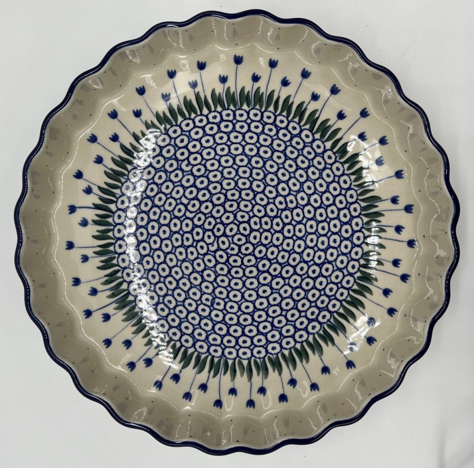 Bunzlau quichevorm keramiek blauwe tulp 28 cm