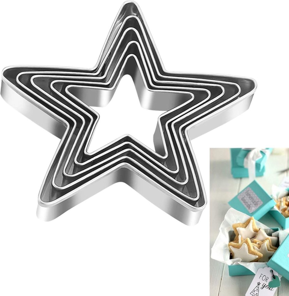 Daity suiker 5-delige stervormige kerstkoekjesvormpjes roestvrijstalen bakgereedschap voor peperkoek en macarons gemakkelijk schoon te maken feestjes en cadeaus ideaal voor thuis- en professionele keukens (stervorm)
