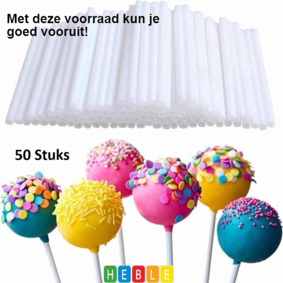 Heble® 50 Cakepops-Stokjes: Wit 10 cm 3,5 mm (50 stuks)