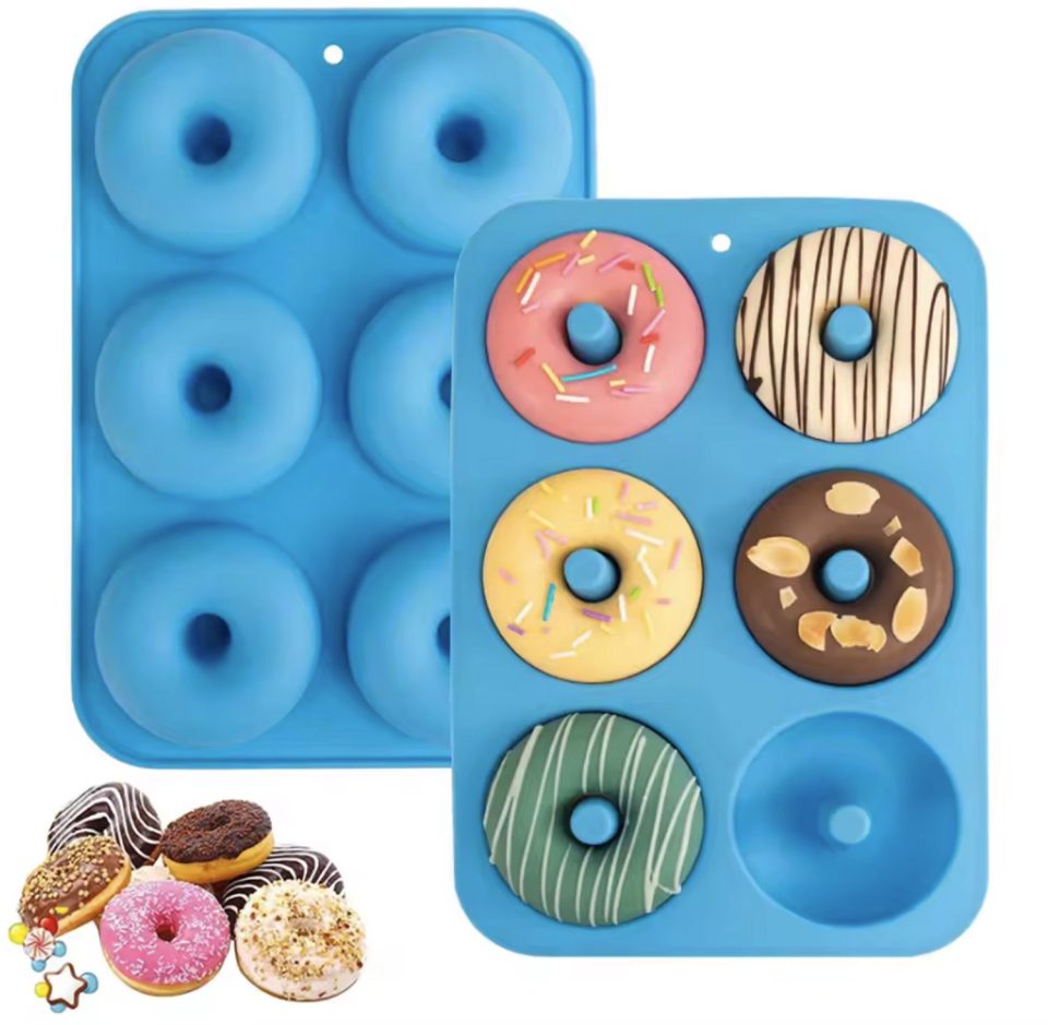 Okado bakvorm Donut 6 Donuts Siliconen Blauw 7 cm