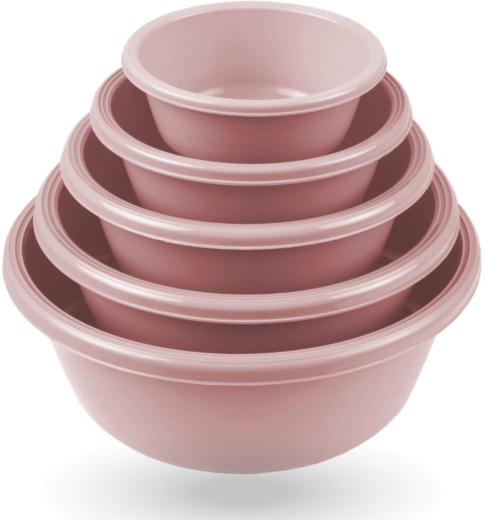 Famanu Set van 5 saladekommen van roze mengkommen 700 ml 6 l 16 cm
