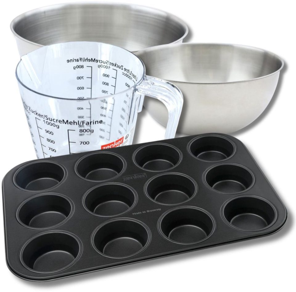 Zenker Bakkersset met muffinvorm 12 holtes 2 mengkommen 38 x 26 cm