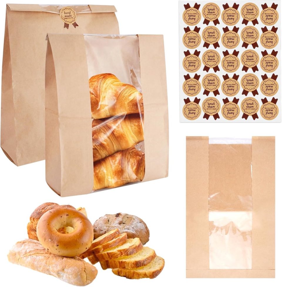 Kcvv Broodzakken voor zelfgebakken brood-papieren broodzakken-50 bruine 35 x 21 x 8 cm