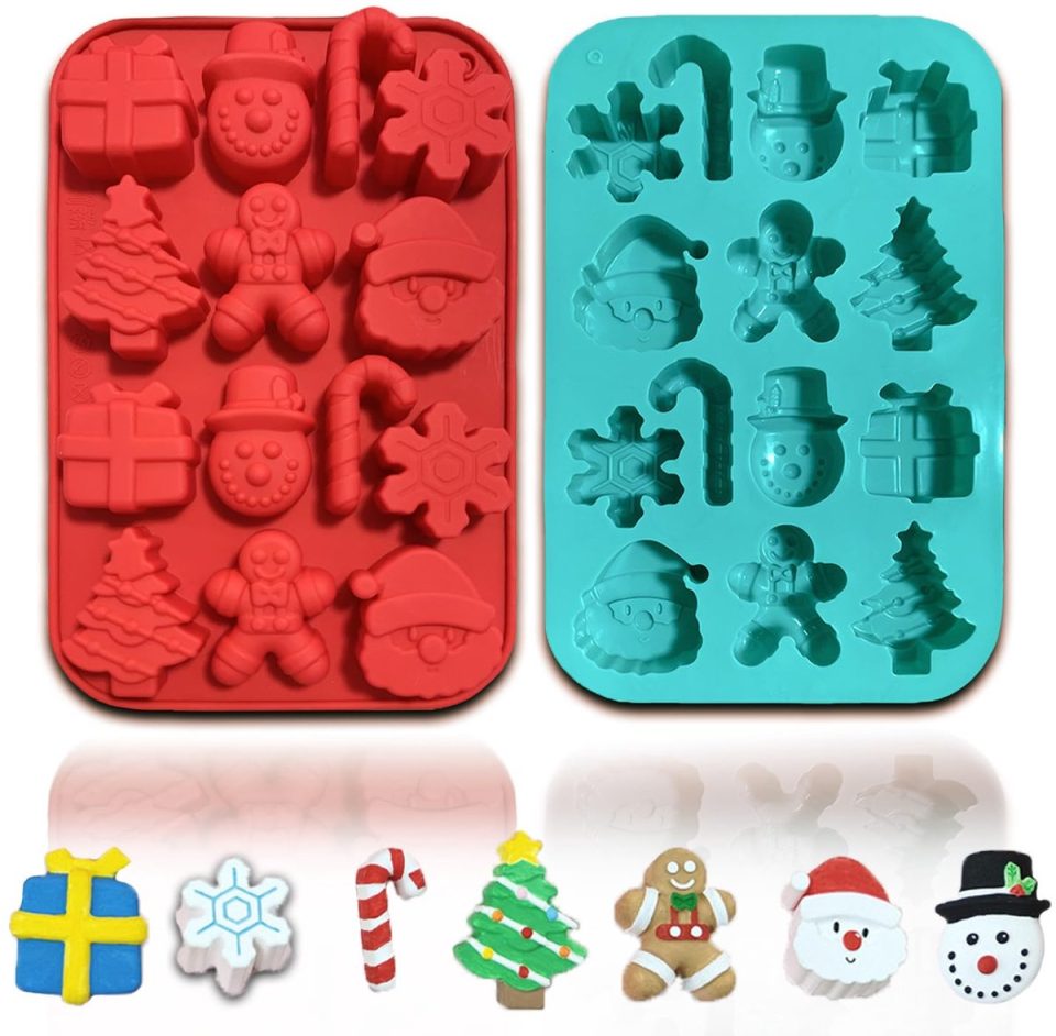 Unyqoos chocolade ® Set van twee siliconen bakvormen met Kerstthema voor en meer