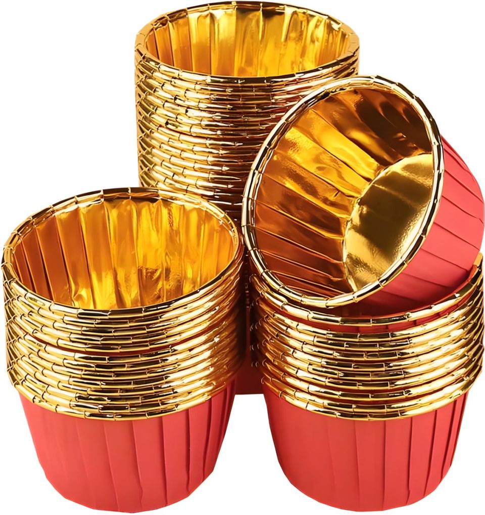 orzeszku Muffinvormpjes Rood & Goud 40 x 50 mm (50 stuks)