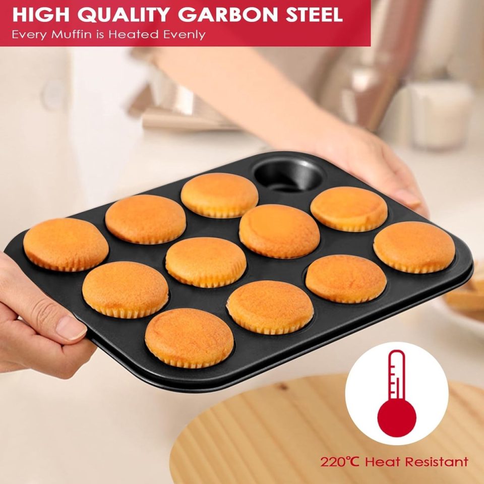 Unyqoos Muffinbakvorm, set van 2 koolstofstalen muffinbakvormen voor 12 muffins