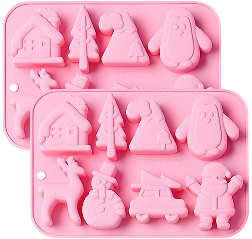 Famanu siliconen bakvorm Kerst set van 2 8 holtes roze