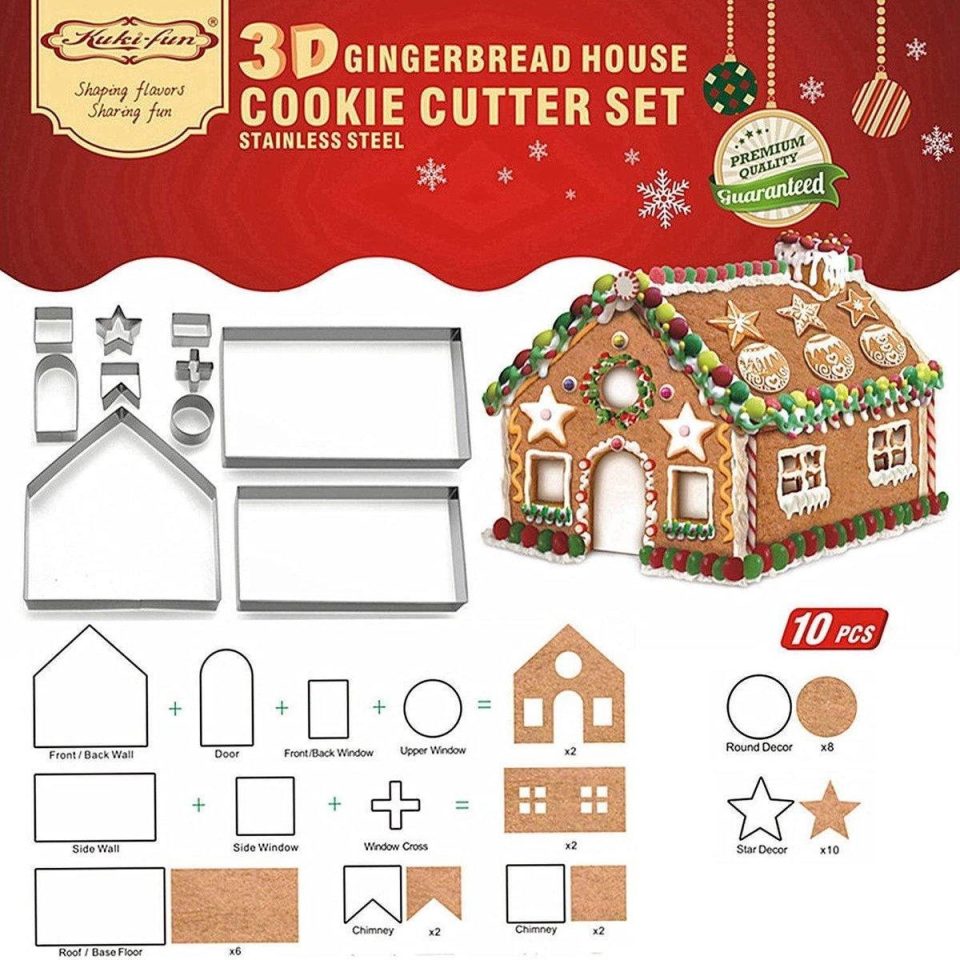 JDBOS Handig en mooi uitsteekvorm 10-delige set Gemberkoek huis gingerbread house