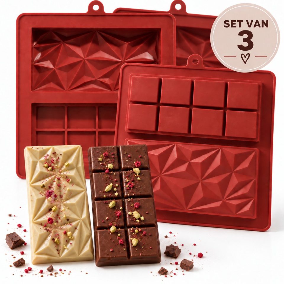 Lynn's chocolade Siliconen bakvorm Set van 3 Diepe chocolade mal 2 holtes Gevulde chocoladerepen Eiwitrepen Dubai reep