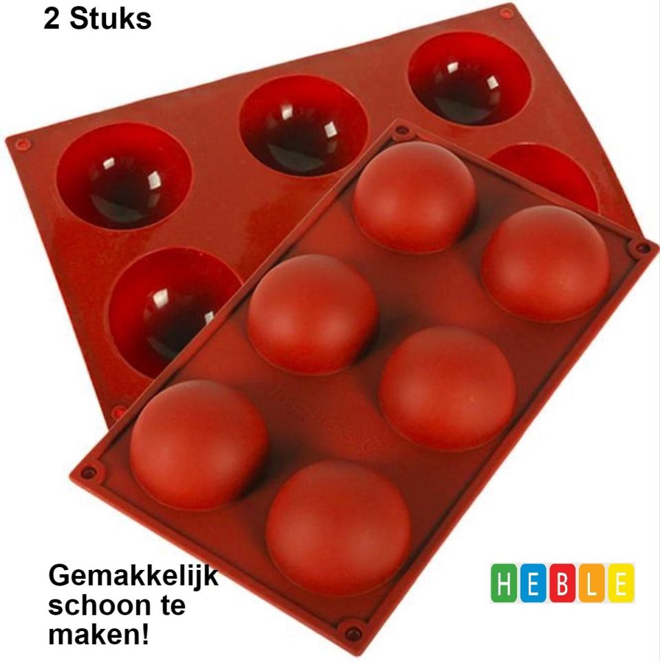 Heble® 2X Siliconen Bakvormen/Halve Bollen/Halfrond/ (6 stuks)