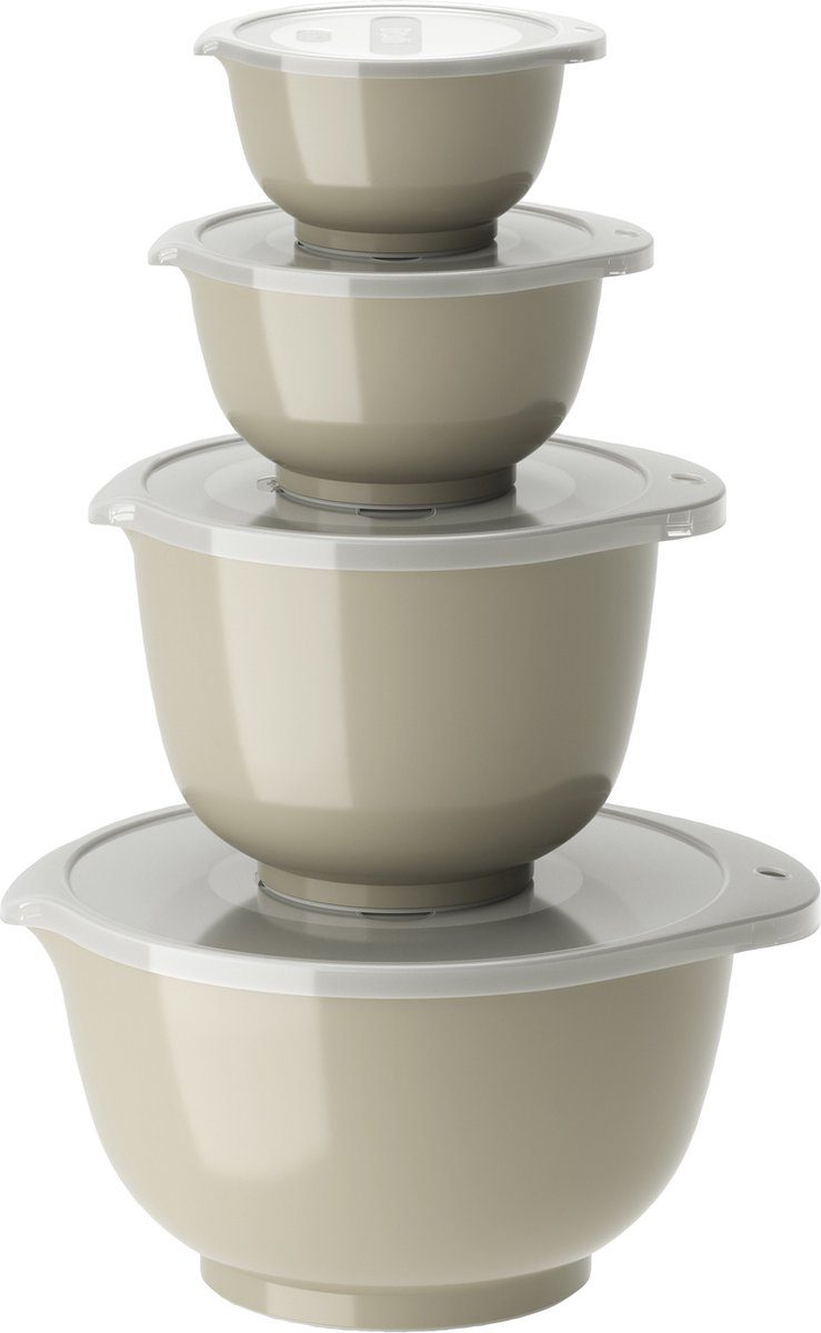 Rosti beslagkom Margrethe Set 8 delig 0,25, 0,5, 1,5 en Humus Mengkom met Deksel voor Bakken en Koken Magnetron-, Vriezer- en 3 l