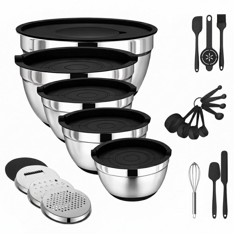 JVS Products Mengkommen set 23 Delige set van 5 Zilver