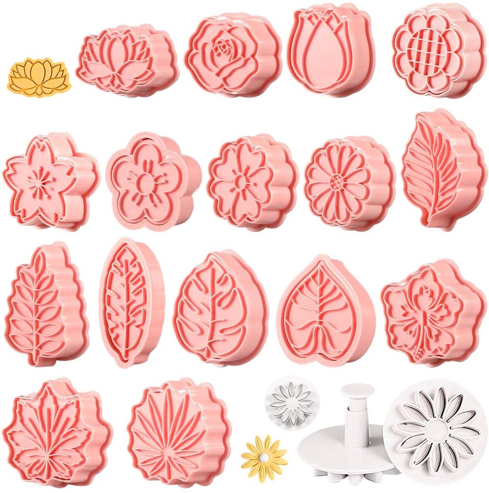 Mkitnvy Set van 19 koekjesvormpjes met bloemen