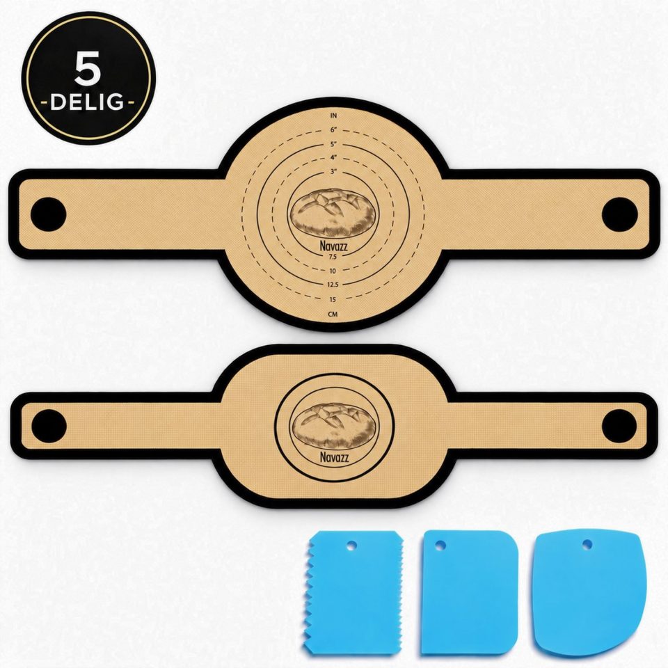 Navazz bakmat Siliconen voor Brood Set van 2 Rond & Ovaal Deegmat voor Dutch Oven Broodslinger Broodmat met Lange Handvatten Incl. 3 deegschrapers