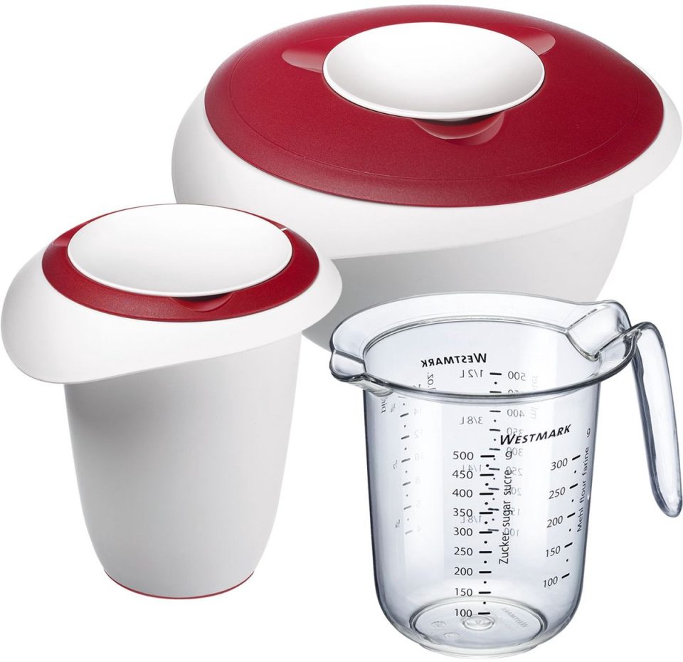 Westmark Bakset, 3-delig: 1 mengkom wit rood 2,5 l 1 l