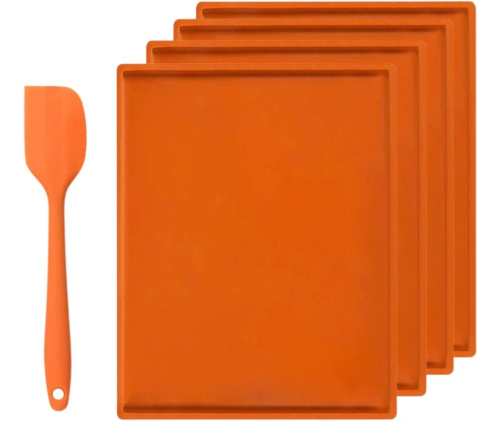 Peysaitr bakaccessoire Siliconen bakmat voor Zwitserse rol hittebestendig droogmat met Siliconen spatel voor fruitdehydratie 30 x 26 x oranje 1 cm (4 stuks)