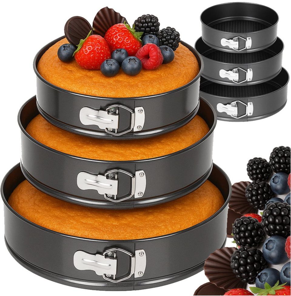 Mozy springvorm ® Set van 3 Rond voor Taarten, Brownies, Quiches en Taartlagen Bakvorm Taartvorm Bakken en Koken