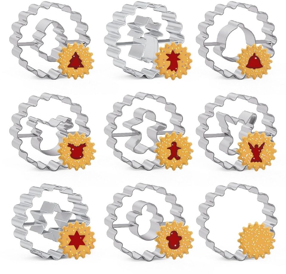 Ibenzoa Uitgebreide set van 9 roestvrijstalen kerstkoekjessnijders