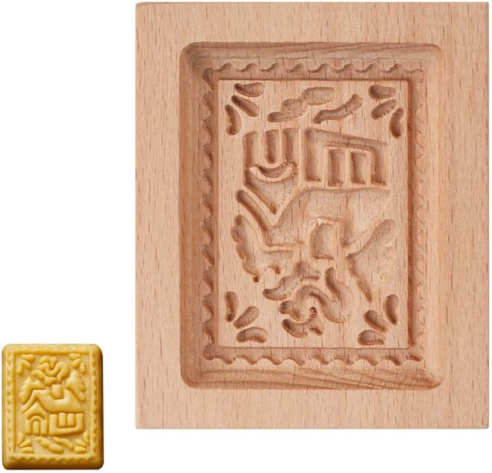 VHV bakvorm Koekjesstempel Koekjesvorm Houten Biscuit vorm Gegraveerd Hout Voor bakken en keuken Vierkant iglo-ontwerp -Houtkleur