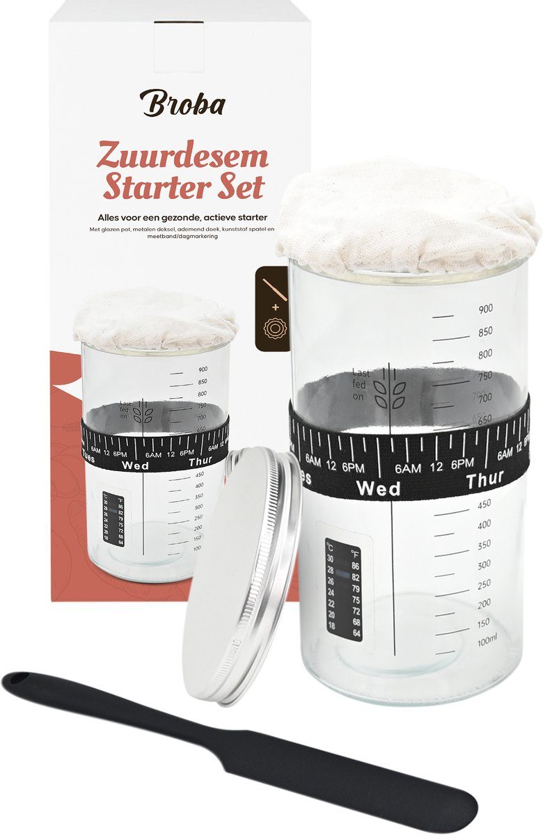 Broba Zuurdesem Starter Set voor zelf Zuurdesem Starter Maken Fermentatiepot Zuurdesem Brood Maken Zuurdesem Pot