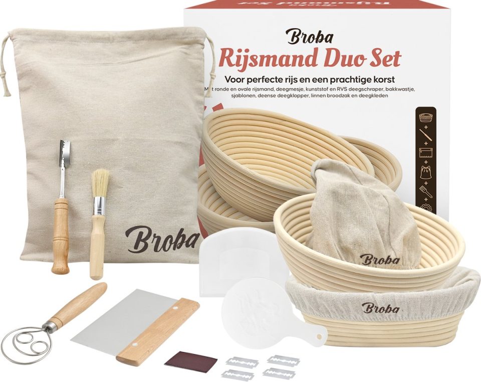 Broba rijsmand met Deegschraper en Broodzak voor Broodbakken