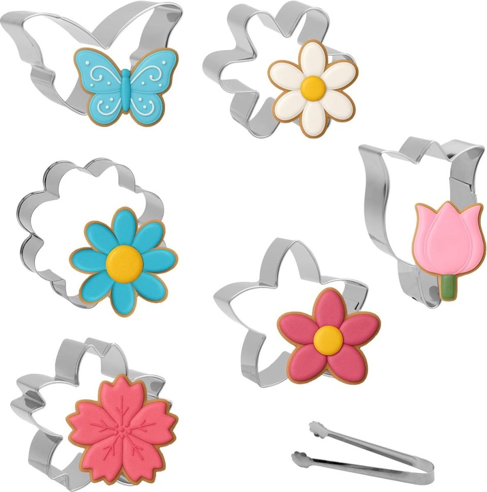 Famanu Bloemen en vlinder uitsteekvormen set van 6 roestvrij