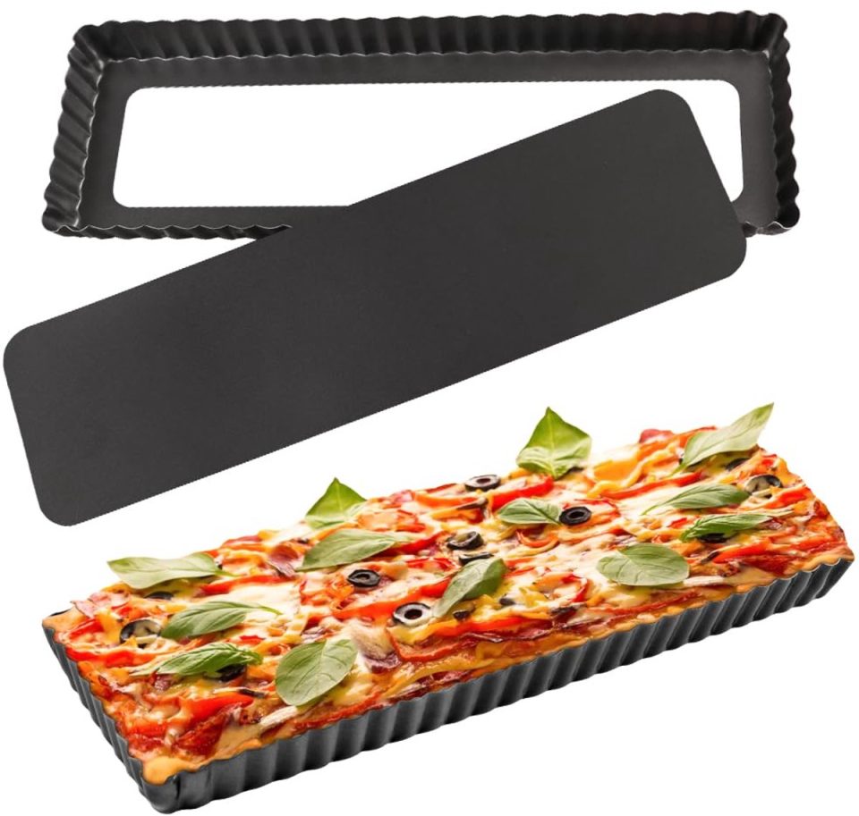 Ibenzoa Set van Twee Rechthoekige Non-Stick Quiche- en Taartvormen