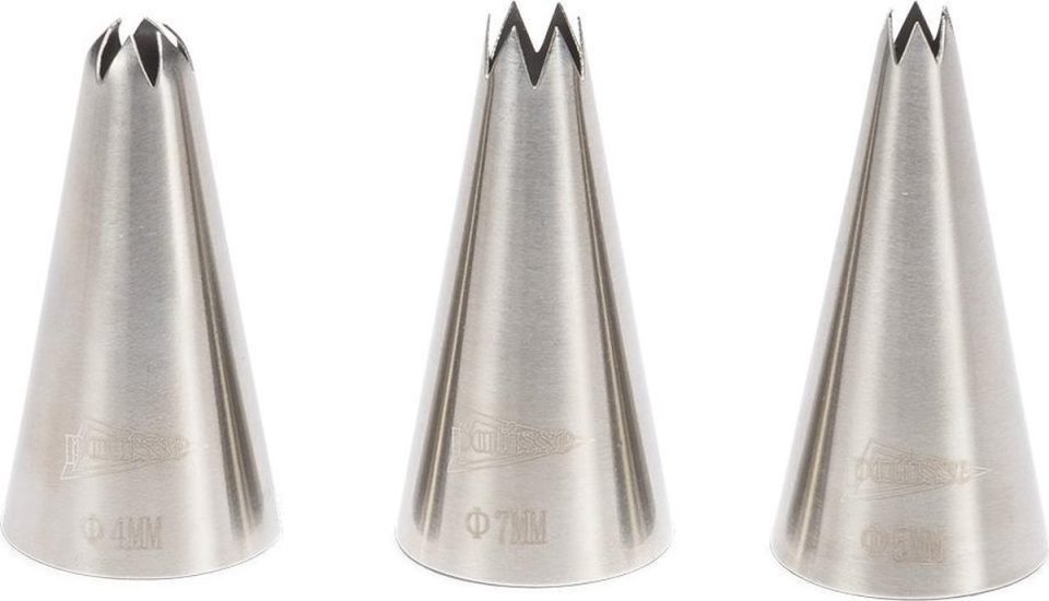 Patisse spuitmondjes rvs set 3 delig zilver decoratie bakaccessoire.