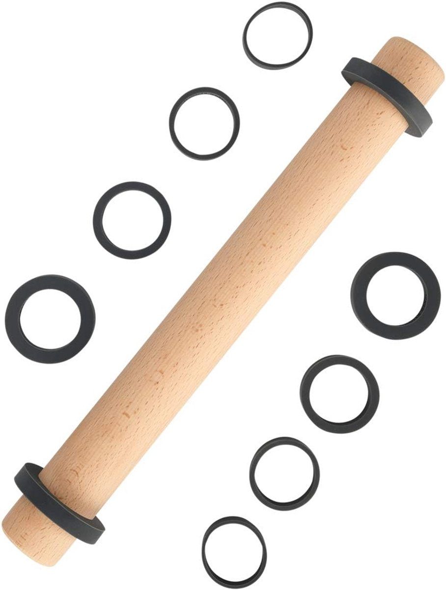 Famanu deegroller Beukenhouten en 5 Afneembare Siliconen Ring 35 cm