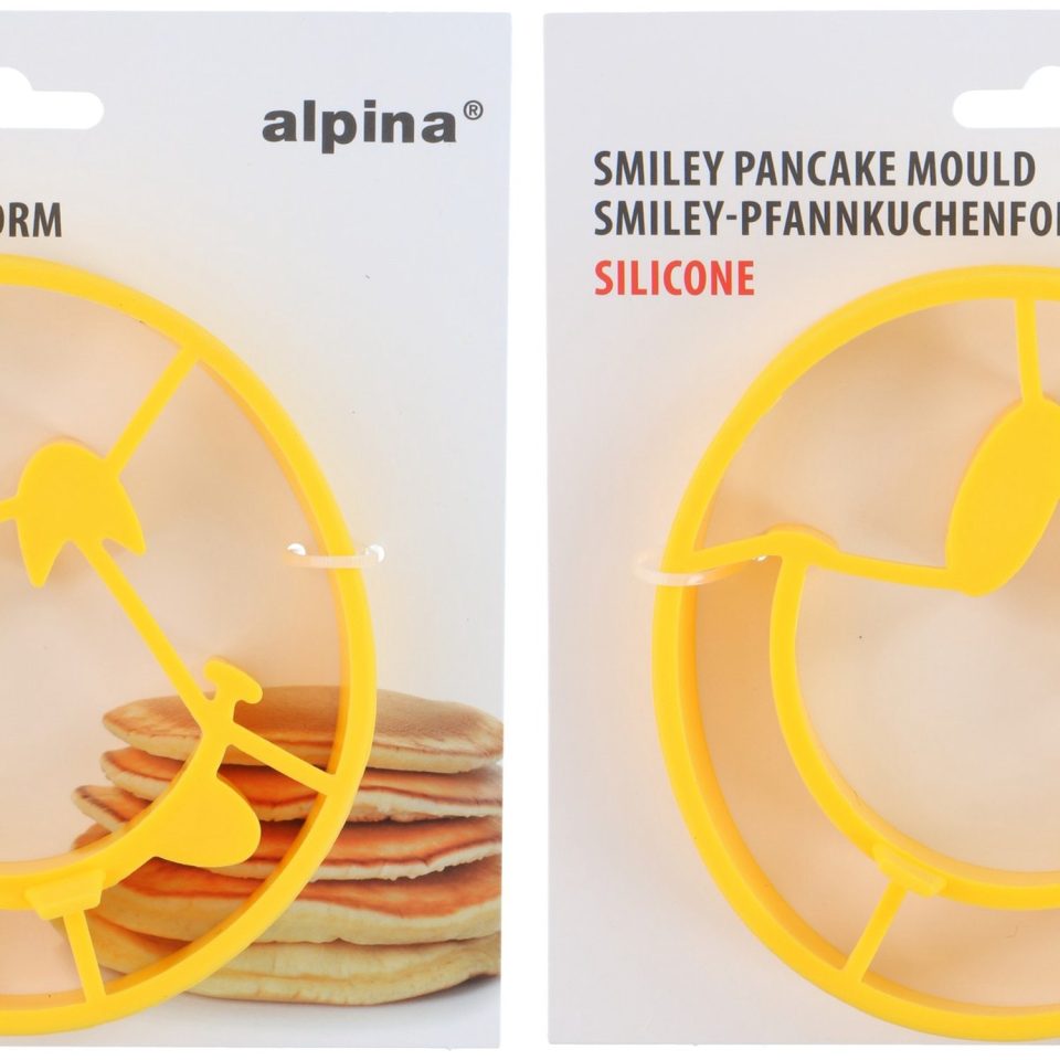 Alpina Pannenkoekvorm Smiley Set van 2 Geel 12,5 x 12,5 x 2 cm