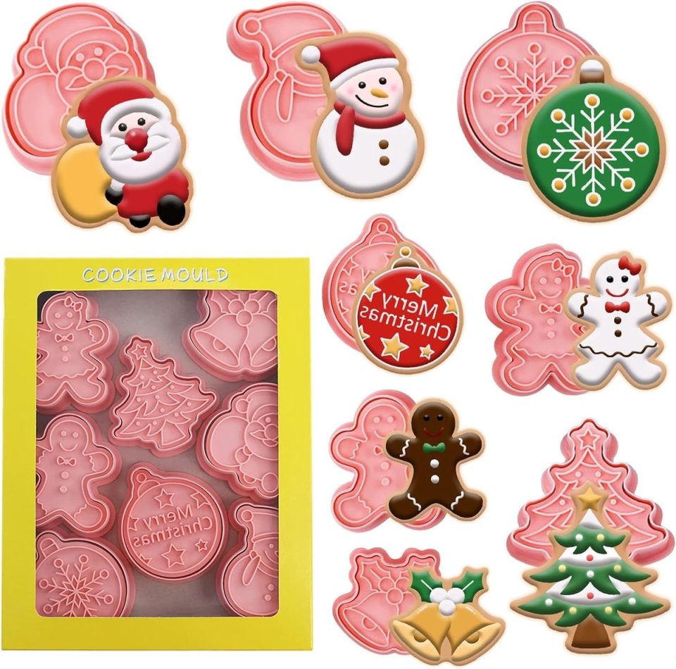 Rhhgopm 8-delige koekjesvormpjes, koekjesvormpjes en bakvormen set voor Kerstmis