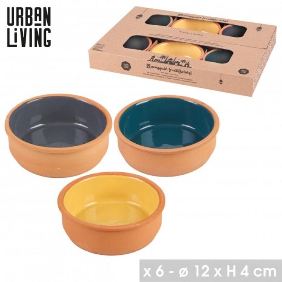 Urban Living "terracotta" terrine van gebakken klei X6 stuks 3 kleuren 12 cm 4 cm