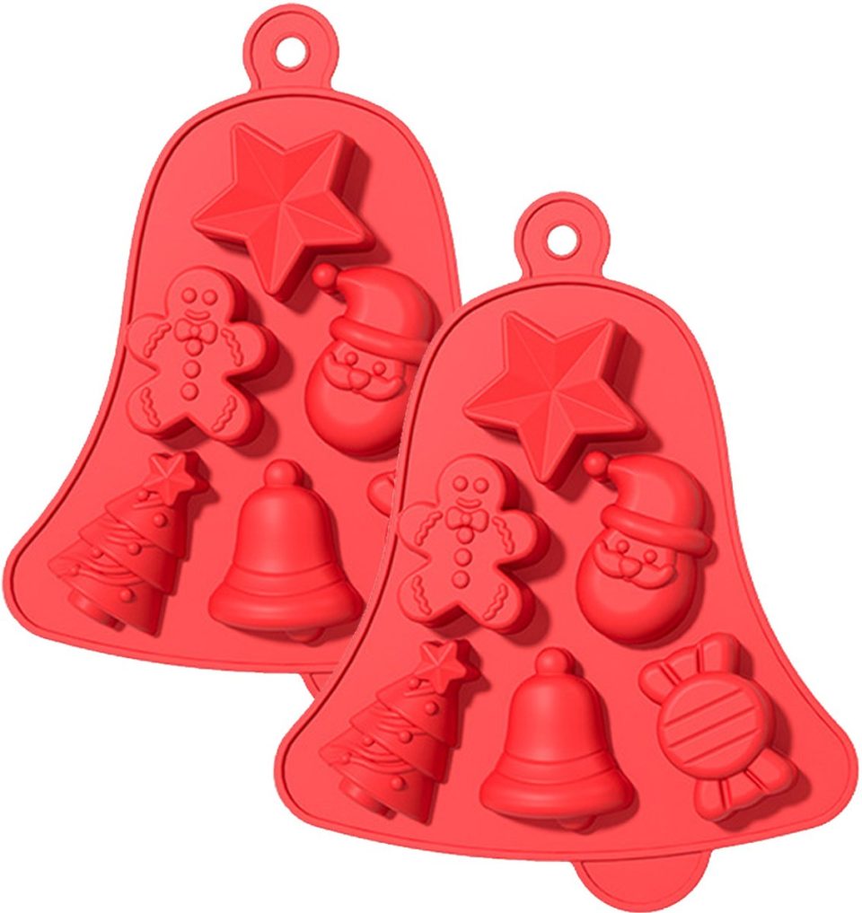Qttvbtna chocolade Kerst Siliconen Vormen Kerst en Koekjes Mal Veelzijdige Bakvorm voor Kersttaart en Peperkoek Feestelijke Vormpjes voor Sinterklaas en Kerstmis Rood (2 stuks)