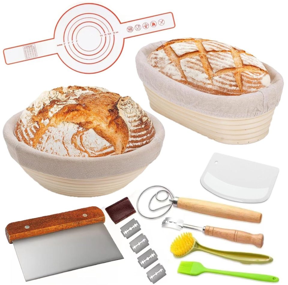Famanu Set van twee rotan broodmandjes met siliconen bakmat 25 cm