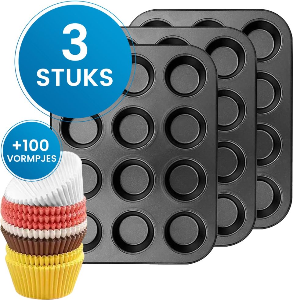 JVS Products Cupcake Tray Zwart (3 stuks)