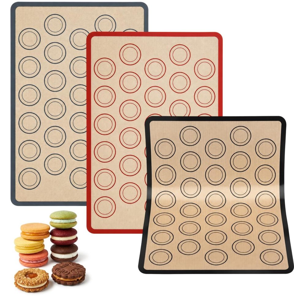 Famanu Set van 3 siliconen bakmatten voor macarons 42 x 29,5 cm