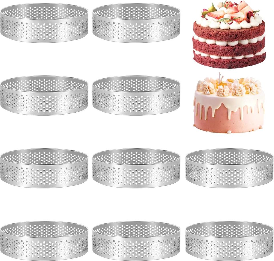 Gokelomg taartring 10X Ronde Roestvrij Staal Perforatie 8 cm