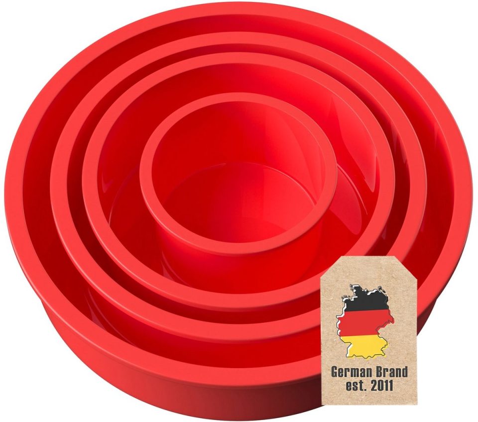 Intirilife cakevormen 4-Delige Set Ronde Silicone in Rood 10 cm 16,3 cm