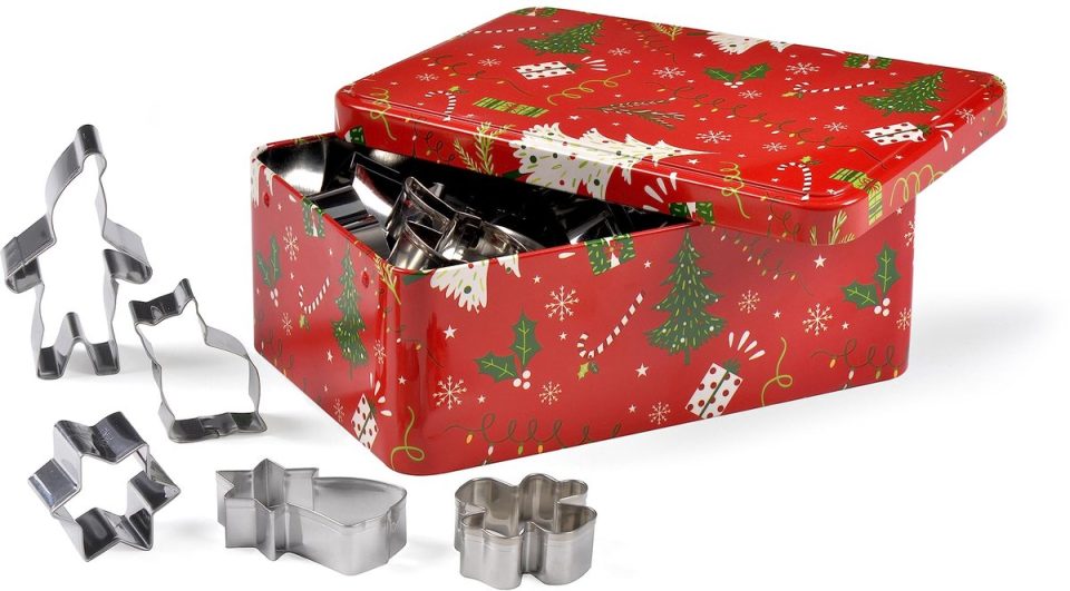 Patisse 13720 Rode metalen doos met kerstboomprint