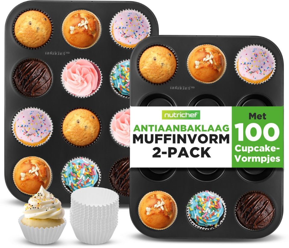Nutrichef muffinvormen – 2-Pack, 12-Vorm Cupcake Blik