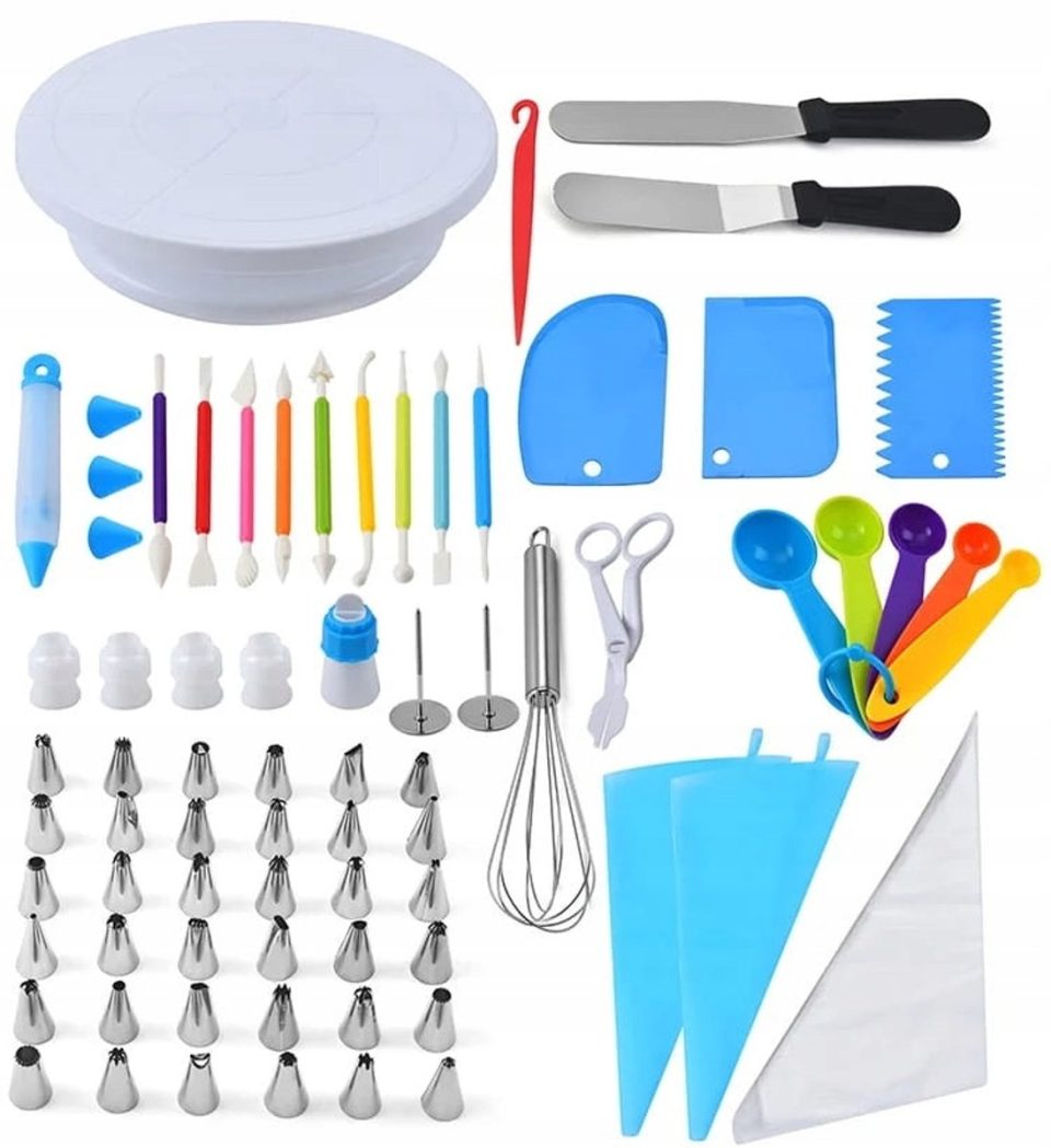 CL Uitgebreide Taartdecoratieset (66 Delen) met Draaiplateau