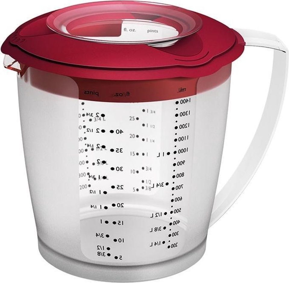 Westmark beslagkom /maatbeker met spatbescherming deksel en tuit rood 1,4 l
