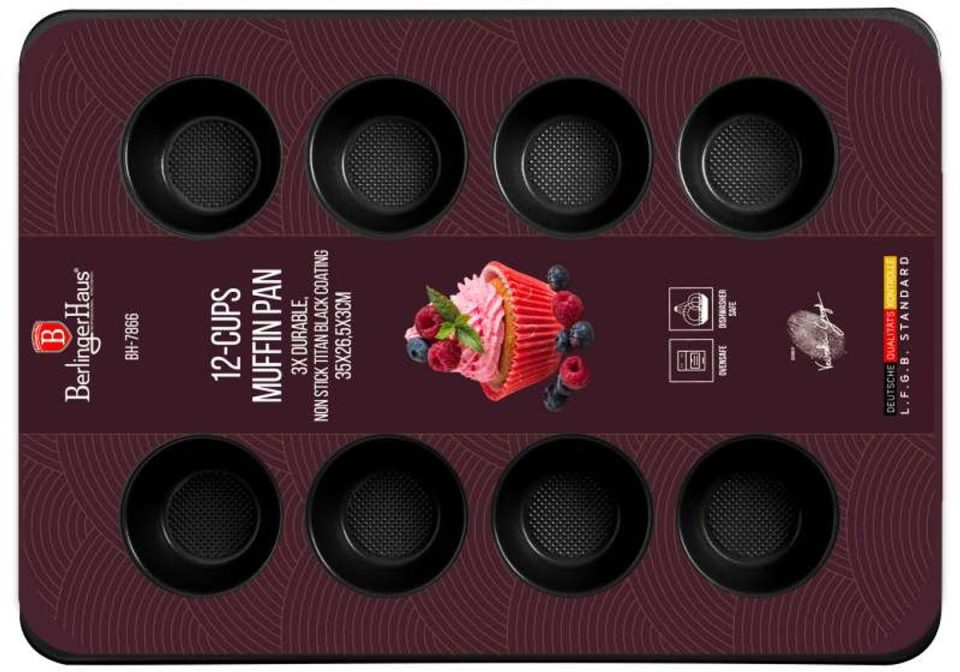 BerlingerHaus muffinvorm met antiaanbaklaag,, Burgundy (12 stuks)