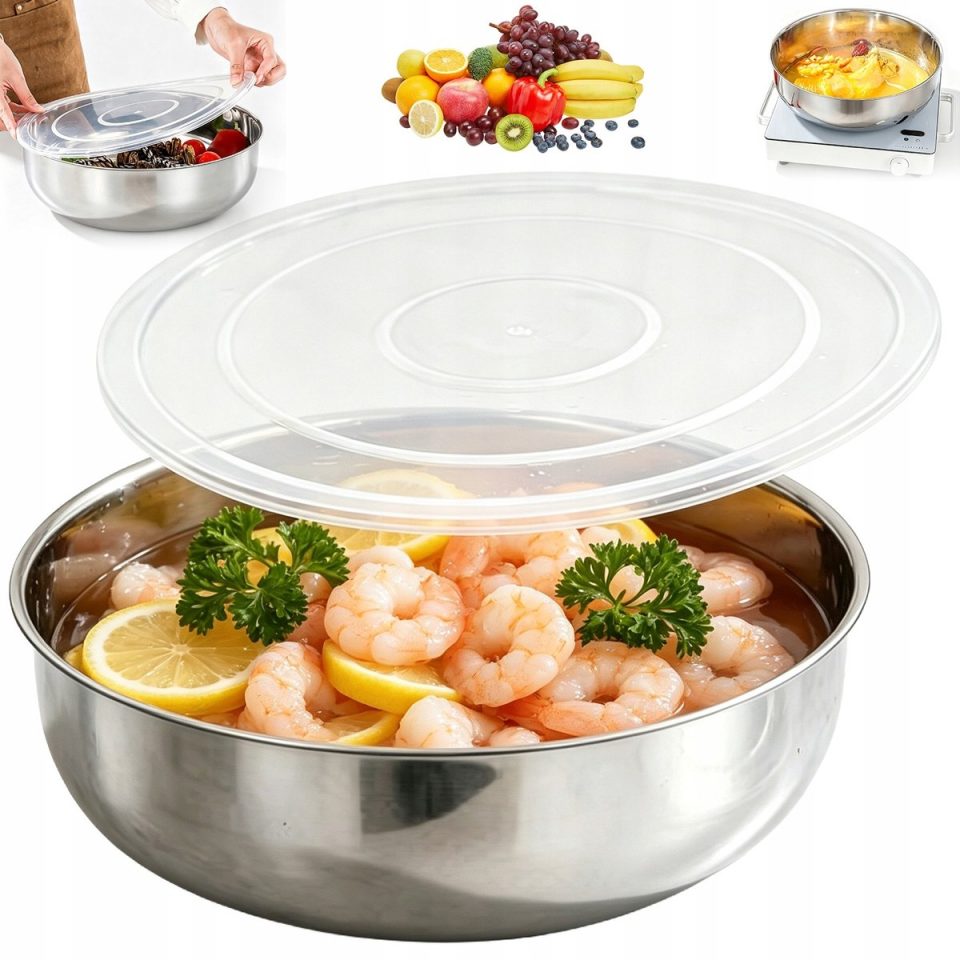 Bedee RVS Mengkommen met Deksel Zilver 32 cm