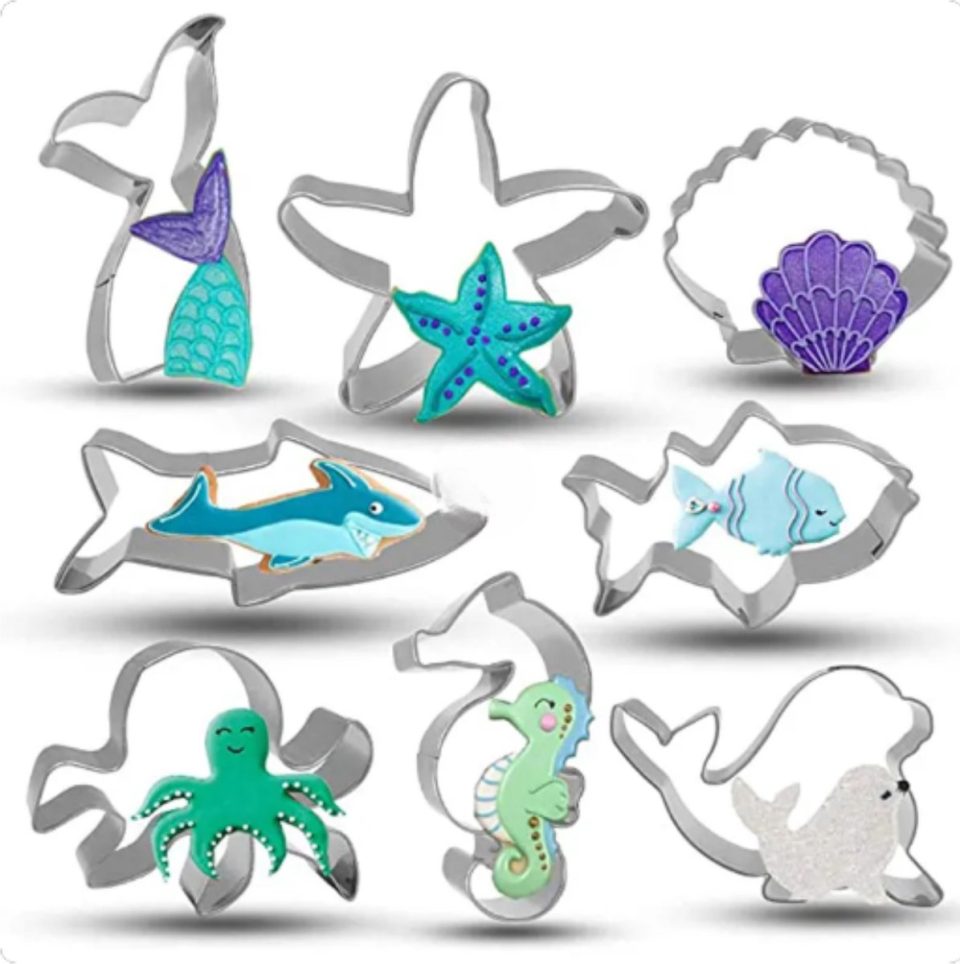 Winkrs Uitsteekvormen Set met Zee Dieren en Zeemeeminstaart 7 cm (8 stuks)