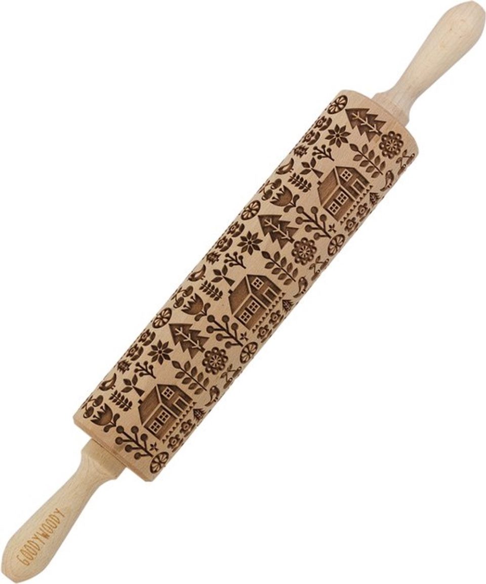 Goody Woody deegroller Gegraveerde Taartroller beukenhout Scandinavisch huis 46 cm