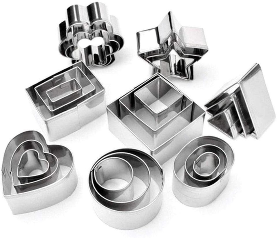 Voarge Mini geometrische koekjesvormset, metalen koekjesvormset, eenvoudige geometrische vormen, mini-vormpjes, doe-het-zelf bakgereedschap, Kerstmis van (rechthoek) (rechthoek) (24 stuks)