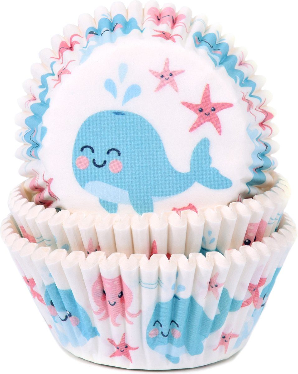 House of Marie Cupcake Vormpjes Walvis pk/50 Baking Cups voor Muffins en Cupcakes